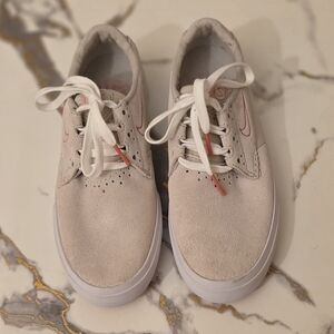 Nike Suede Skate Shoes in Light Beige with Coral Accents